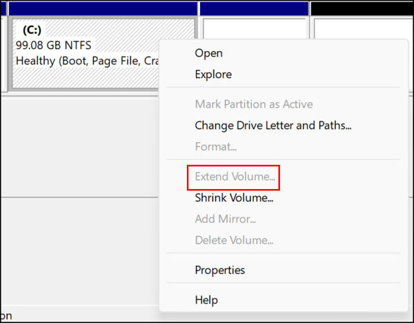 Disk Management extend volume greyed out