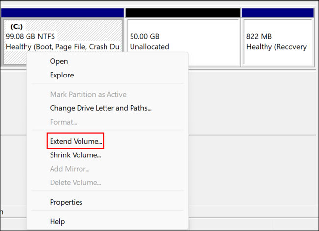Extend hard drive volume in Disk Management