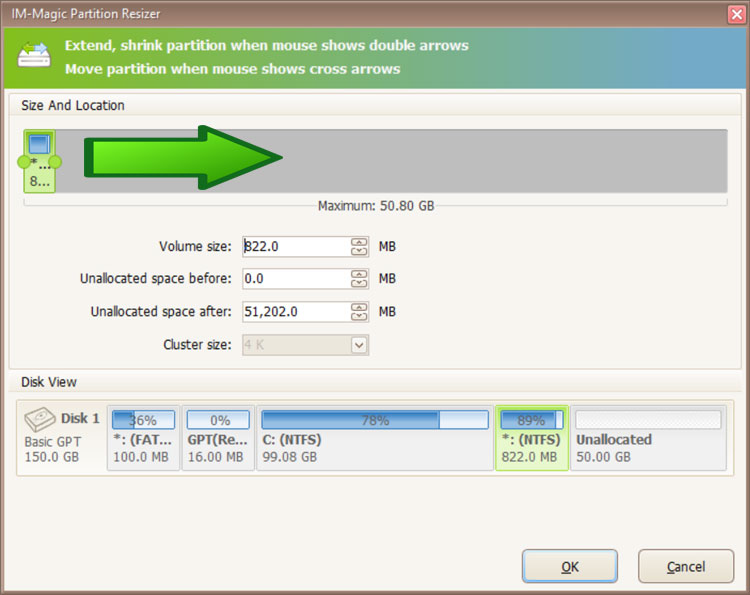 IM-Magic Partition Resizer move volume