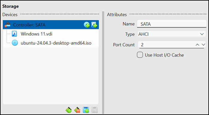 Virtual machine storage settings