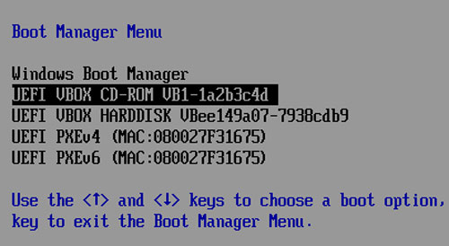 VirtualBox Boot Manager choose device