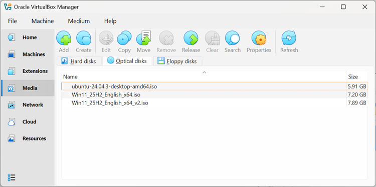 VirtualBox Media Manager