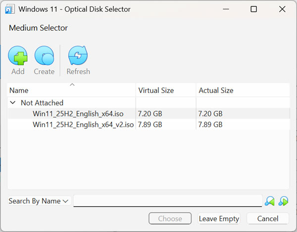 VirtualBox Medium Selector