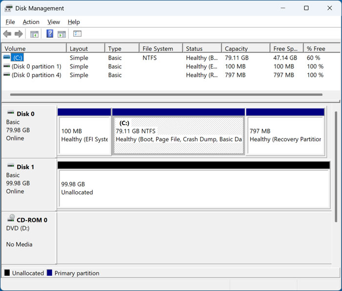 Windows Disk Management tool