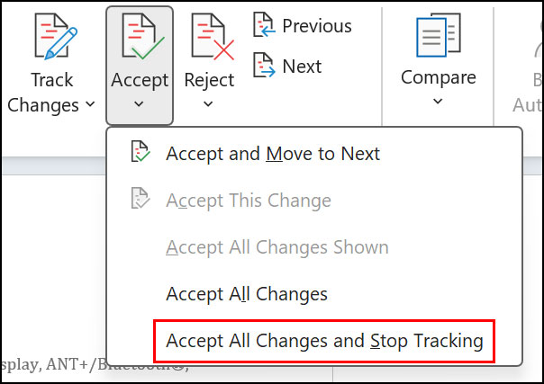 Accept all markup changes in your Word document