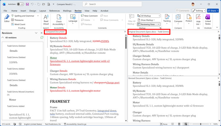 Comparing two Microsoft Word documents