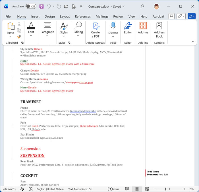 Microsoft Word document showing markups