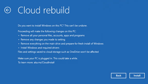 Windows Cloud Rebuild features