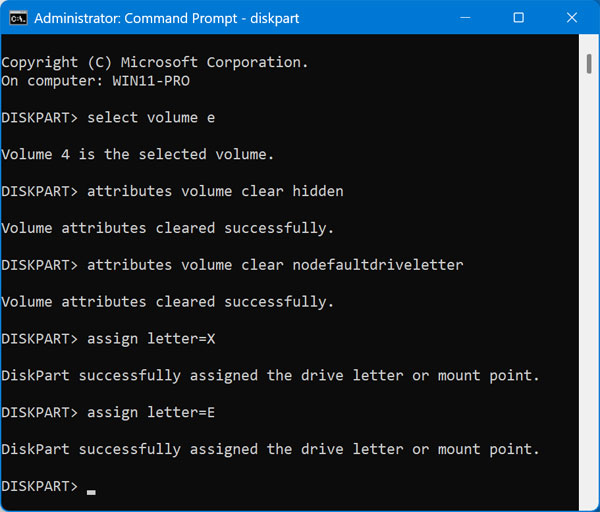 Use DiskPart to Clear nodefaultdriveletter
