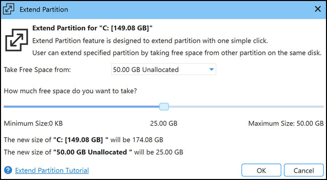 MiniTool Extend Partition wizard