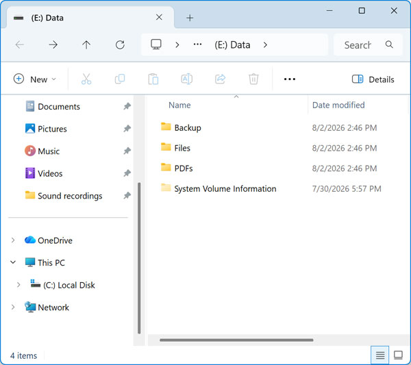 File Explorer showing E drive