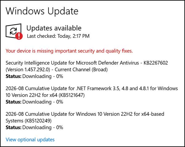 Installing updates in Windows 10 after enabling ESU