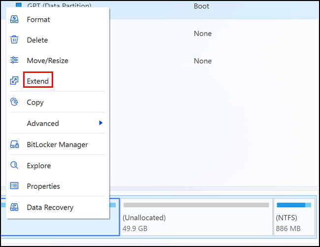 Extending a volume using MiniTool
