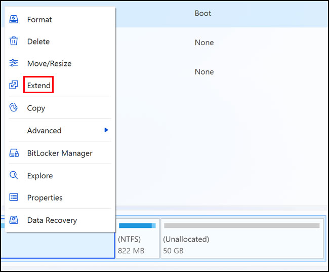 Extending a volume in MiniTool Partition Wizard without moving the volume in the way