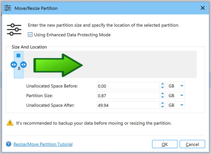 Moving a partition in MiniTool Partition Wizard