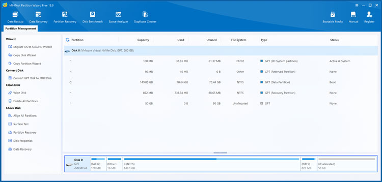 MiniTool Partition Wizard Free interface