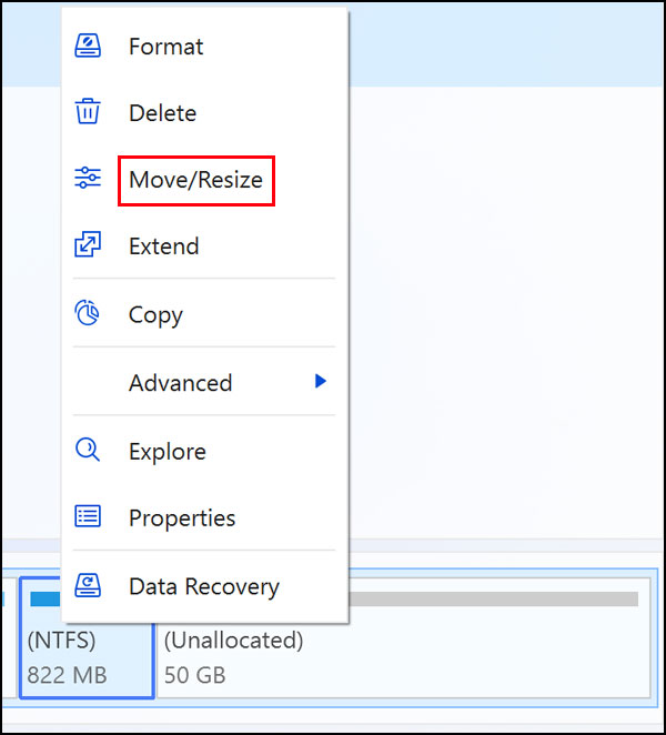 Moving a disk partition in MiniTool Partition Wizard
