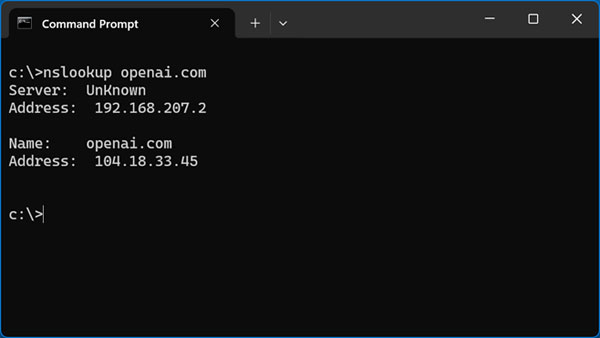 NSlookup command line tool