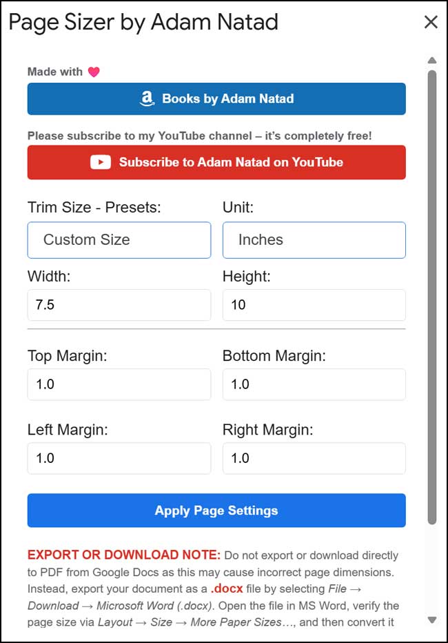 Page Sizer extension permissions
