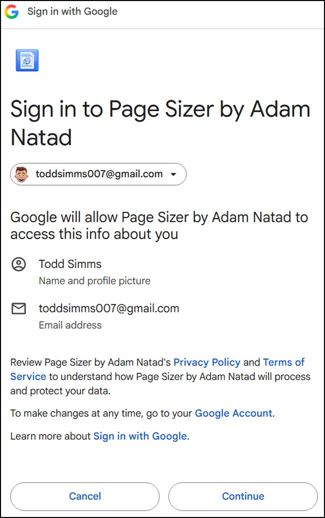 Page Sizer installation screen