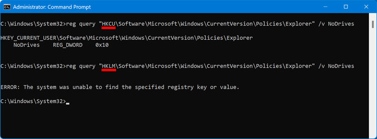 Checking for the NoDrives Value from the Registry