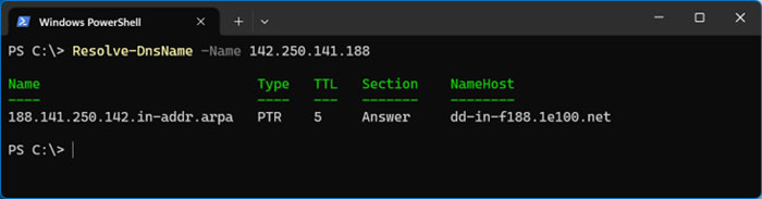 PowerShell Resolve-DnsName -Name networking command