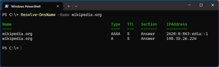 Resolve-DnsName -Name PowerShell Command