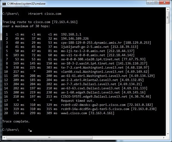 Windows tracert networking command