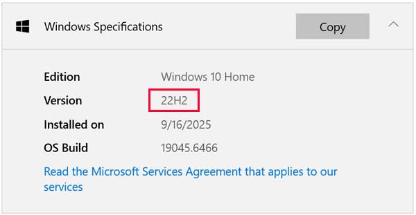 Windows 10 System and About section