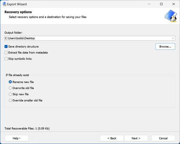 DiskInternals Linux Reader Export Wizard recovery options