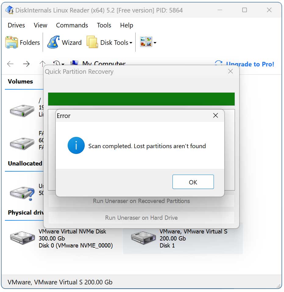 DiskInternals Quick Partition Recovery wizard scan complete