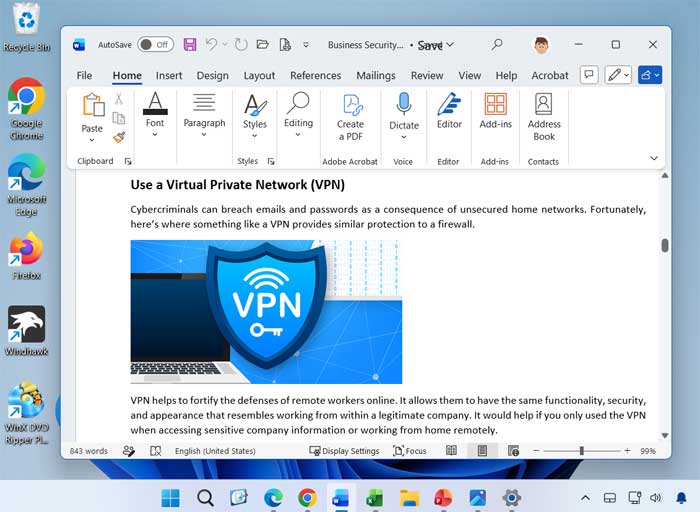 Windows 11 desktop with Word open
