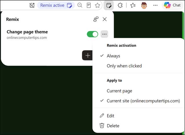 Edit Edge Remix settings