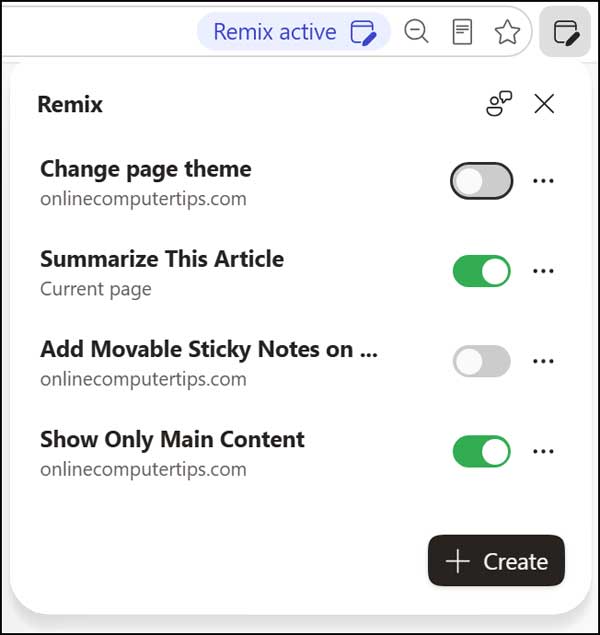 Listing of configured Edge Remixes