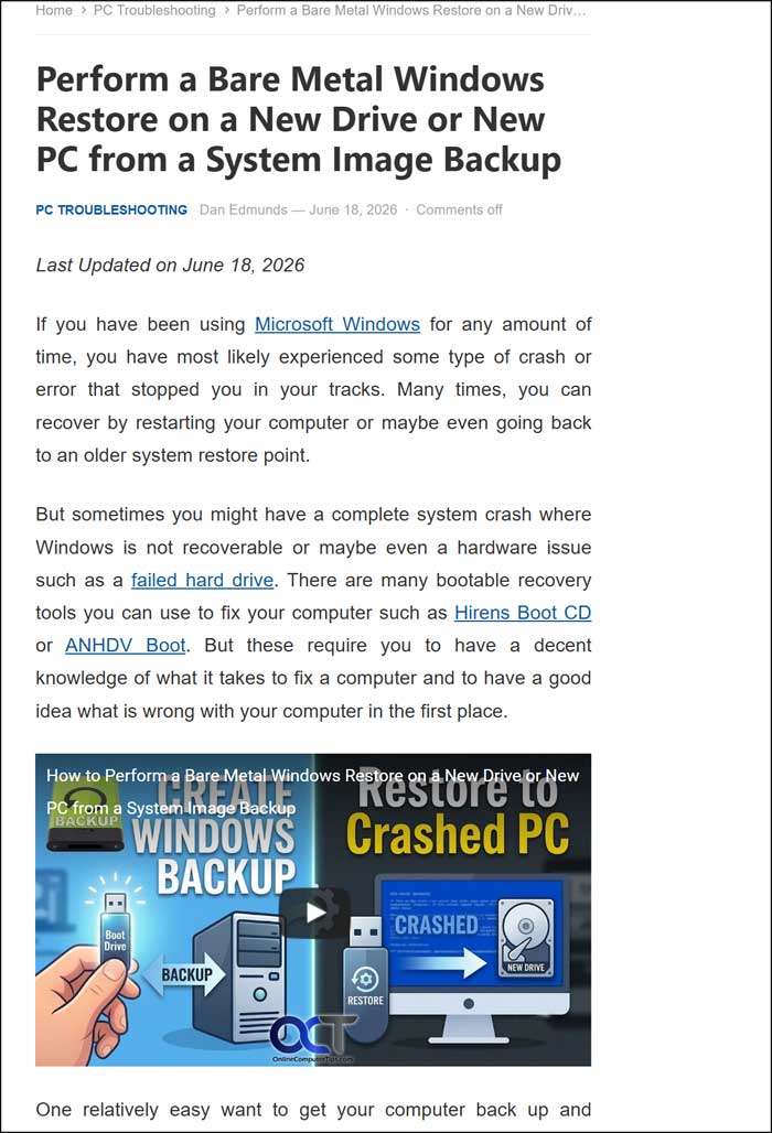 Webpage simplified after using Edge Remix