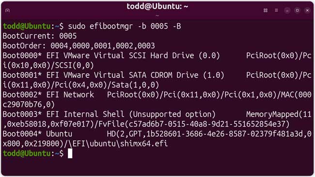 Linus sudo efibootmgr command