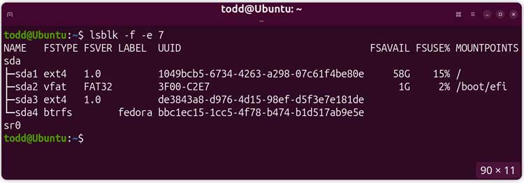 Linux lsblk command shows partitions