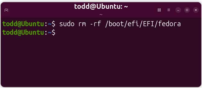 Linux sudo rm -rf /boot/efi/EFI/fedora command